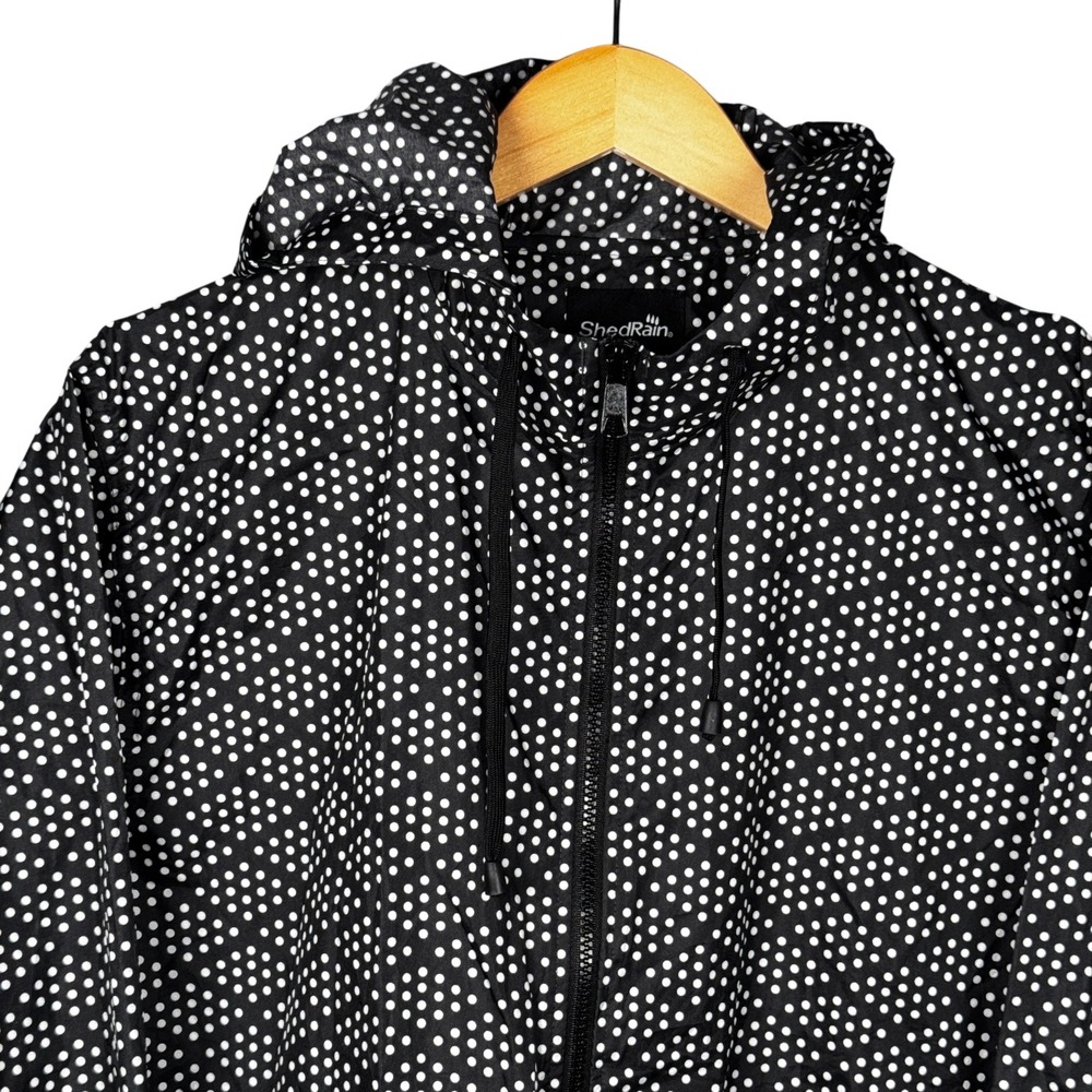 ShedRain Women's Black White Polka Dot Hooded‎ Lightweight Rain Jacket Size L - Picture 3 of 14